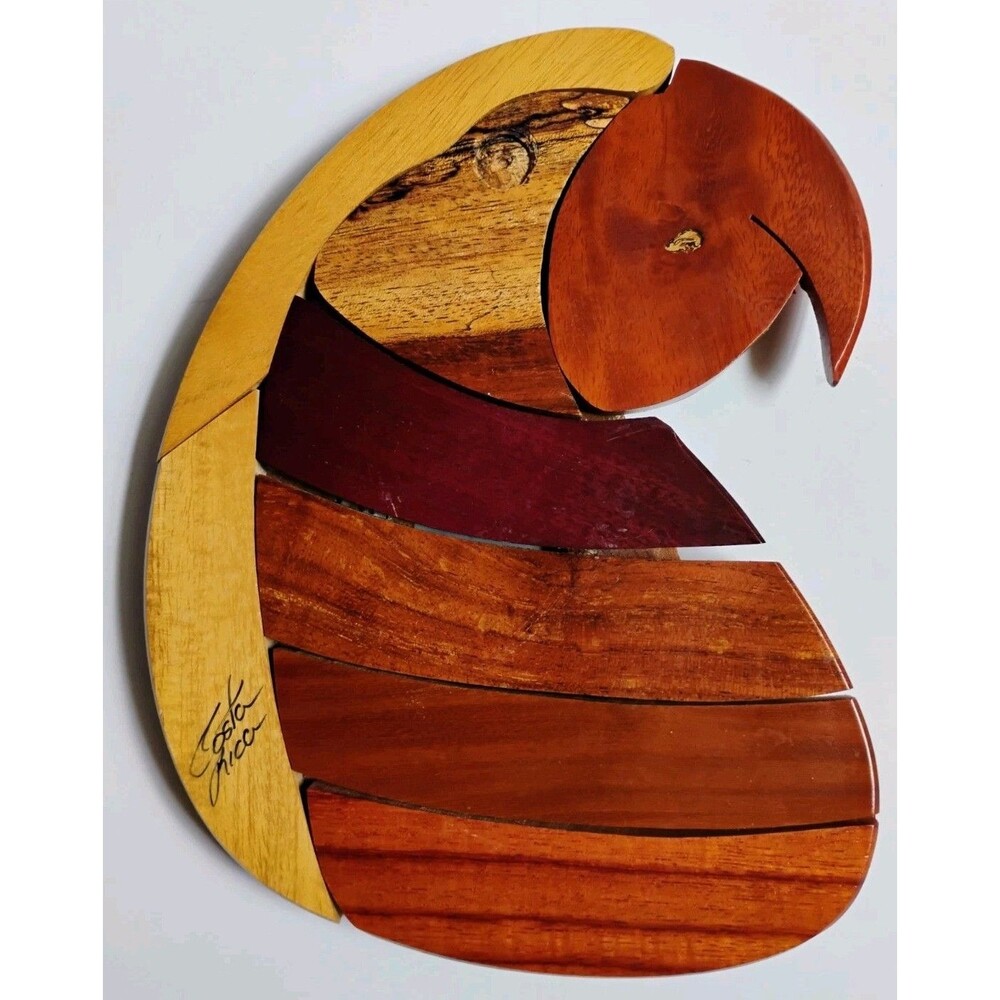 Vintage Costa Rica Exotic Hardwood Bird Trivet Hot Pad Solid Intarsia Signed Ars
